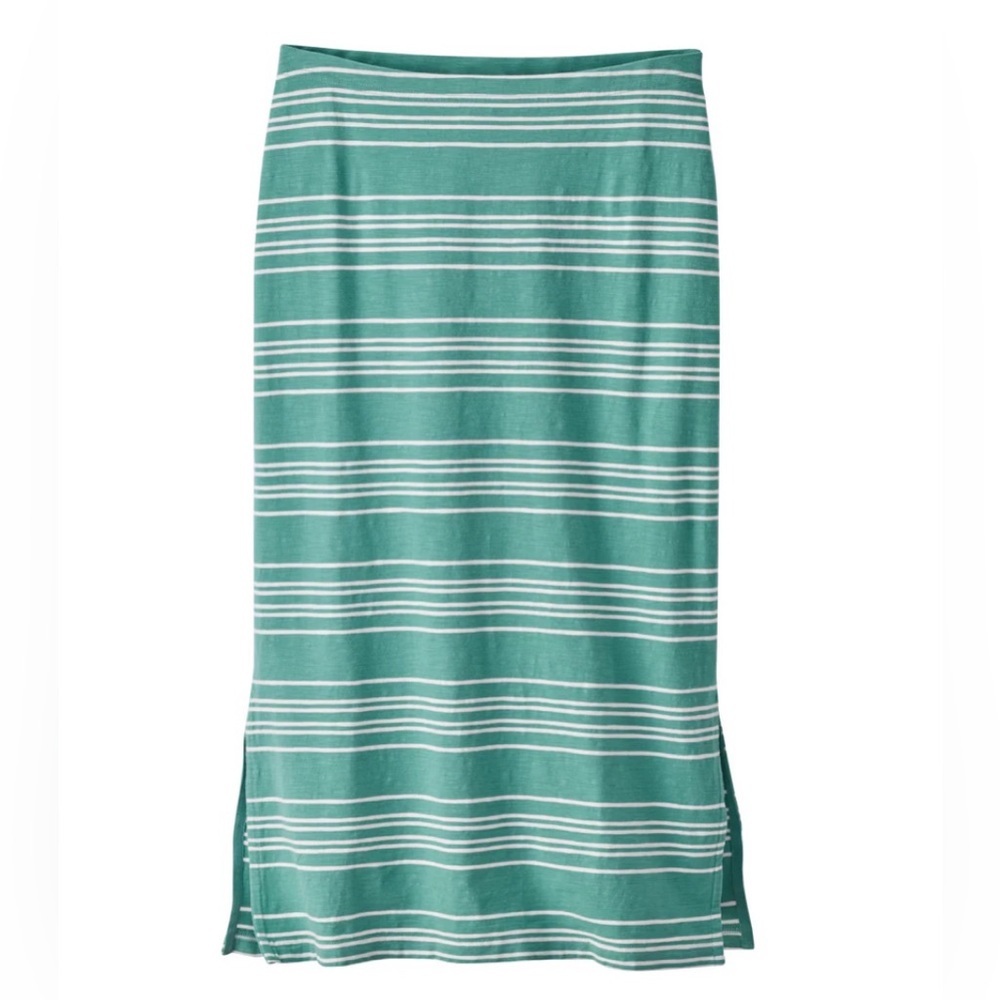 Patagonia Amber Dawn Striped Midi Skirt Teal Green White Organic Cotton Small